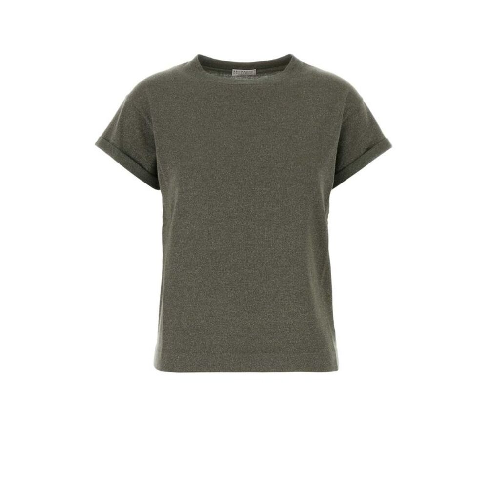 Brunello Cucinelli Women Army Green Cashmere Blend T-Shirt